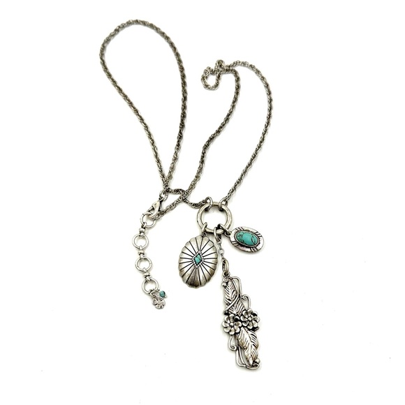 Lucky Brand Faux Turquoise Charm Pendant Necklace Southwestern Cowgirl Style - Picture 1 of 7